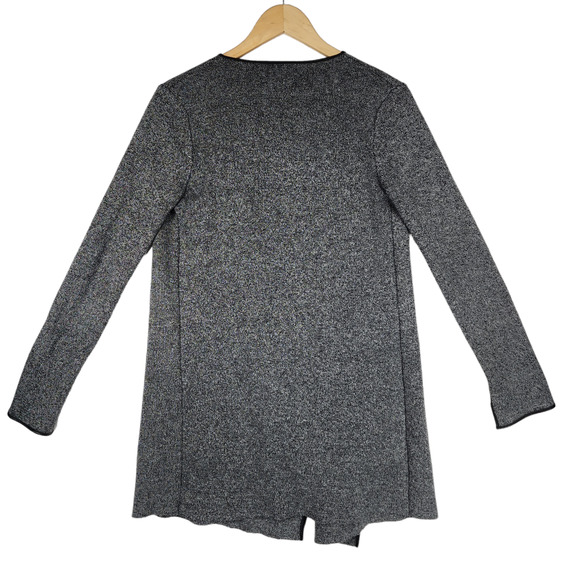 Zara S Womens Cardigan Sweater Gray Black Oversized Open Front Faux Leather - Picture 2 of 13